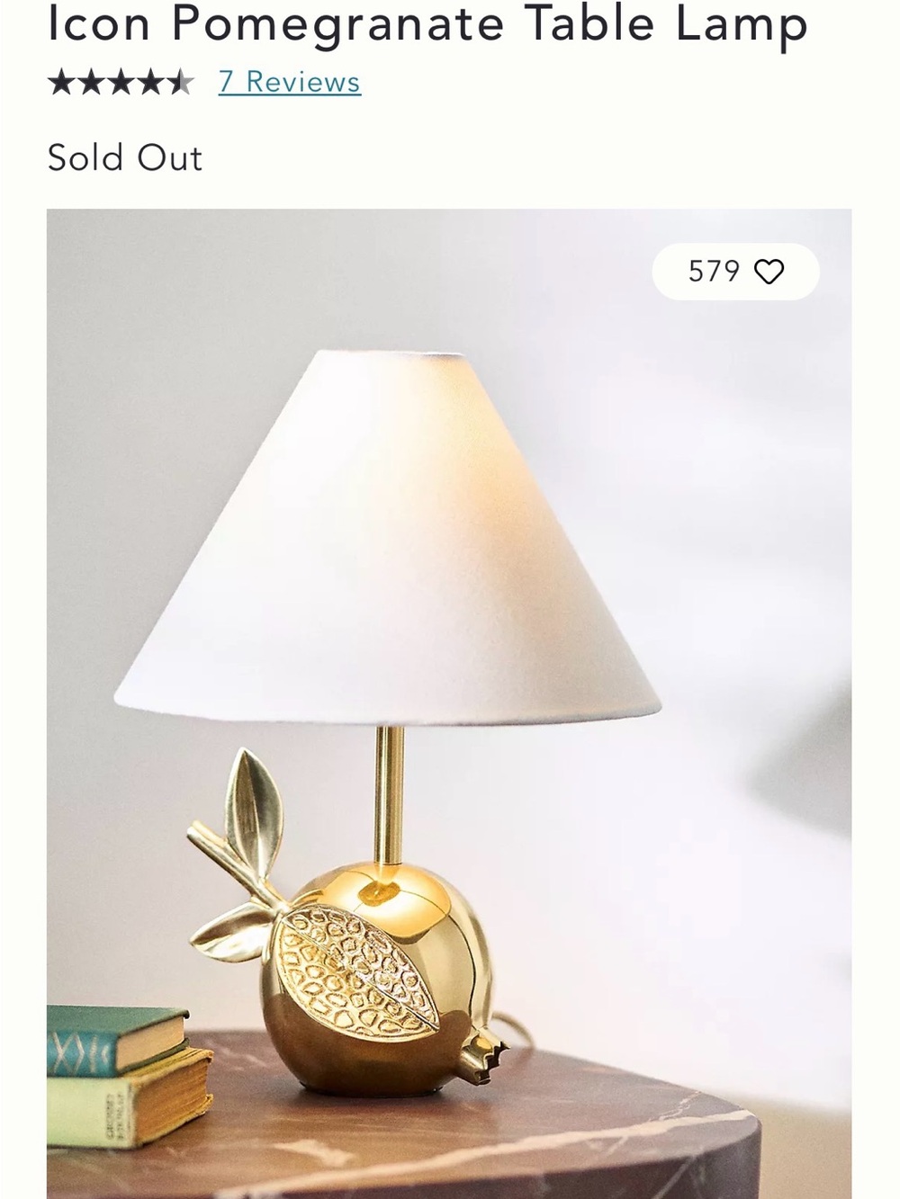 Anthropologie Gold Pomegranate Accent Lamp with White Shade